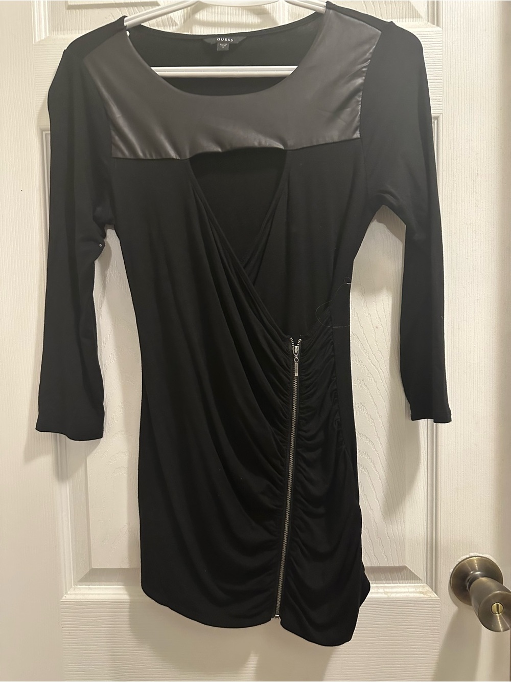 Guess Black Shirt with Faux-Leather Yoke and Side Zip